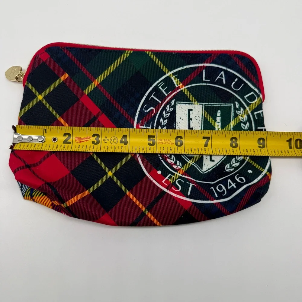 Estee Lauder Makeup Bag Multicolor Plaid Crest Recycled Pouch